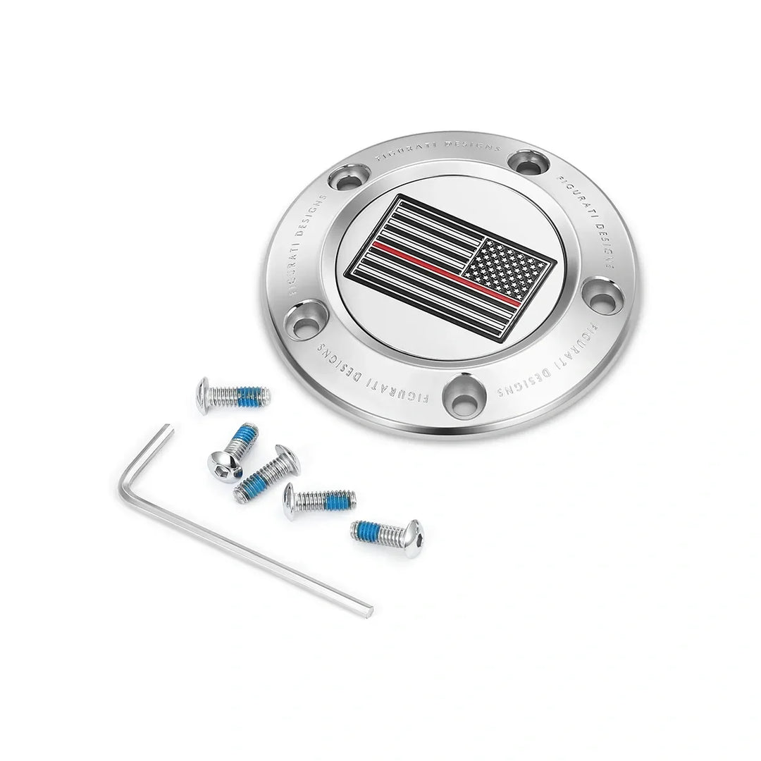 Figurati Designs – Harley-Davidson Stainless-Steel Thin Red Line American Flag - Reversed Twin Cam Timing Cover – FD73-TC-5H-SS