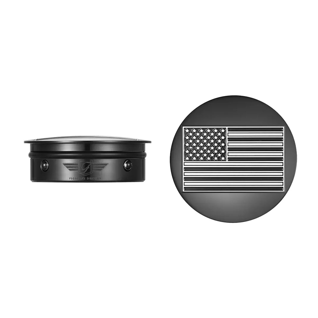 Figurati Designs – Harley-Davidson Stainless-Steel / Black Contrast Cut Swing Arm Covers American Flag - Reversed – FD26R-AF-CC-BLK