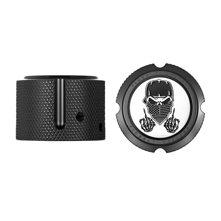 Figurati Designs – Harley-Davidson Stainless-Steel/Black Front Axle Nut Covers Masked Skull – FD29-FAC-BLK