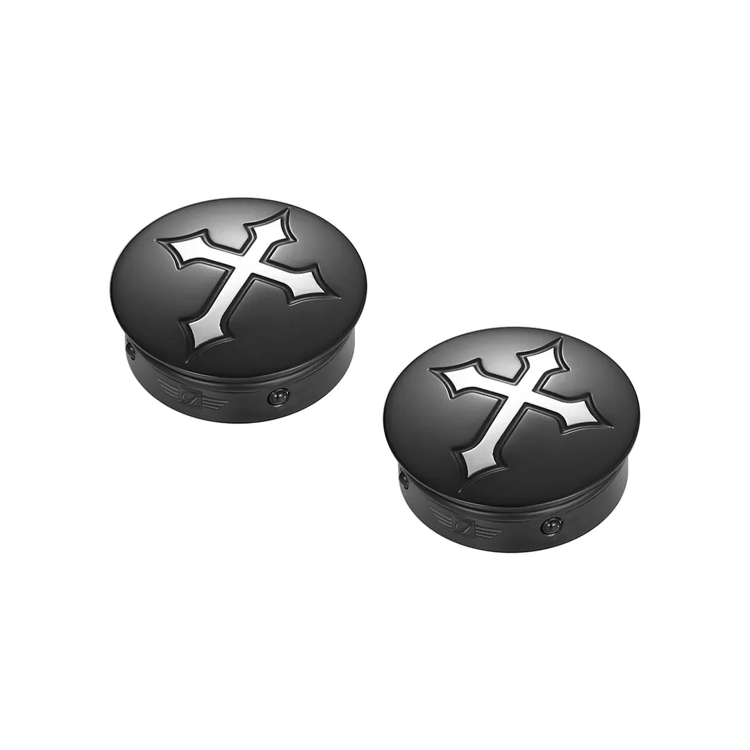 Figurati Designs – Harley-Davidson Stainless-Steel / Black Swing Arm Covers - Cross – FD41-CROSS-BLK