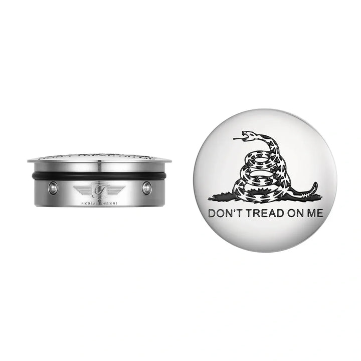 Figurati Designs – Harley-Davidson Stainless-Steel / Black Swing Arm Covers Don’t Tread On Me – FD40-DTOM-SS