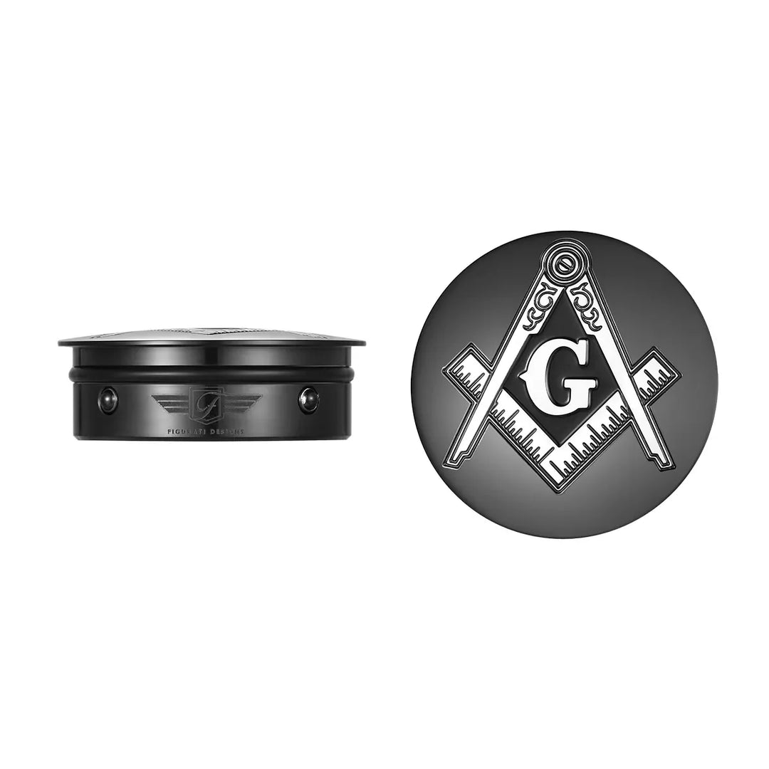 Figurati Designs – Harley-Davidson Stainless-Steel / Black Swing Arm Covers Masonic Emblem Square and Compass – FD42-MASONIC-BLK