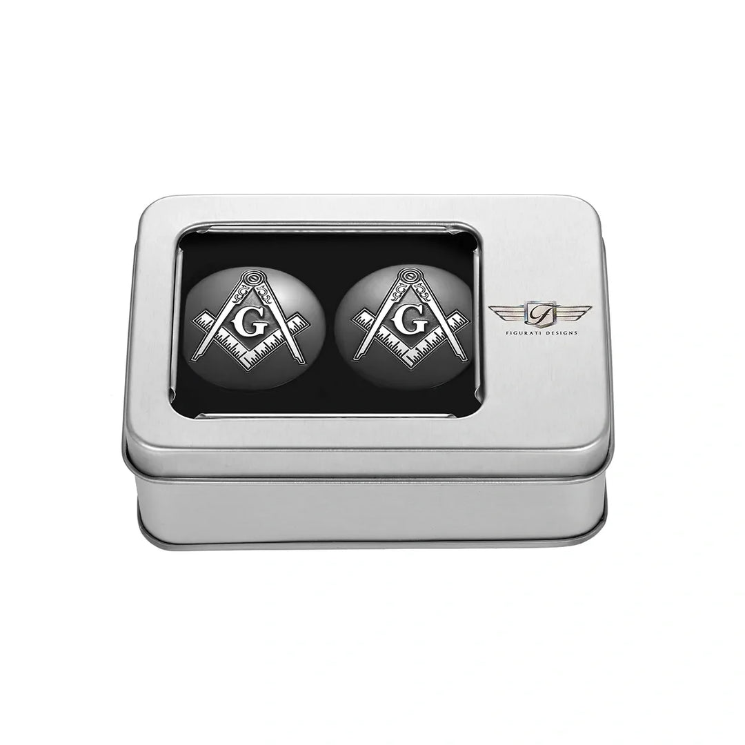 Figurati Designs – Harley-Davidson Stainless-Steel / Black Swing Arm Covers Masonic Emblem Square and Compass – FD42-MASONIC-BLK