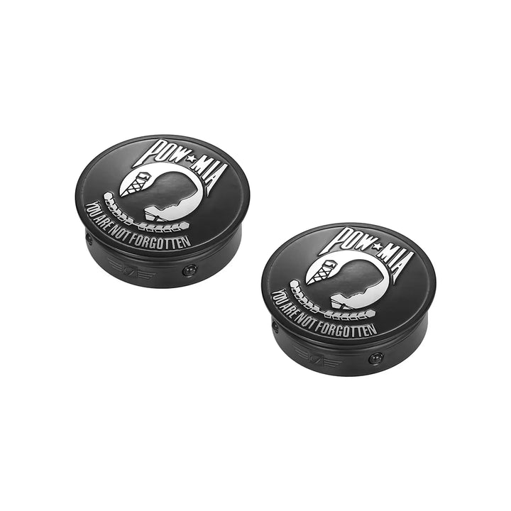 Figurati Designs – Harley-Davidson Stainless-Steel / Black Swing Arm Covers POW You are Not Forgotten – FD55-POW-BLK