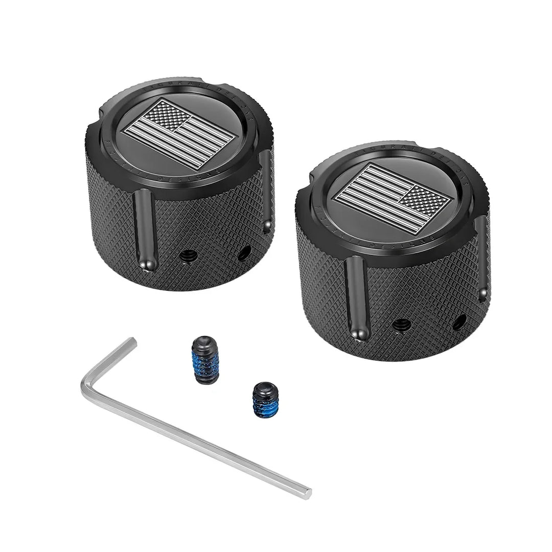Figurati Designs – Harley-Davidson Stainless-Steel in Black Front Axle Nut Covers American Flag - Reversed – FD26R-FAC-BLK
