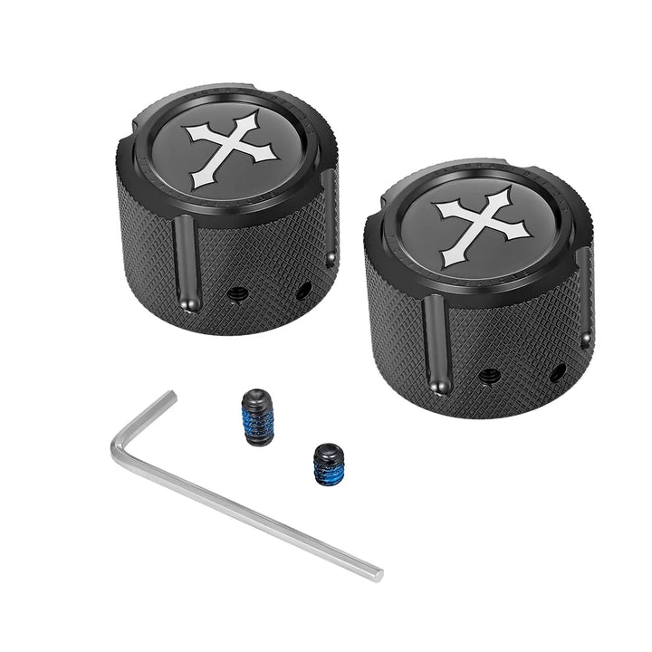 Figurati Designs – Harley-Davidson Stainless-Steel in Black Front Axle Nut Covers Cross – FD41-FAC-BLK