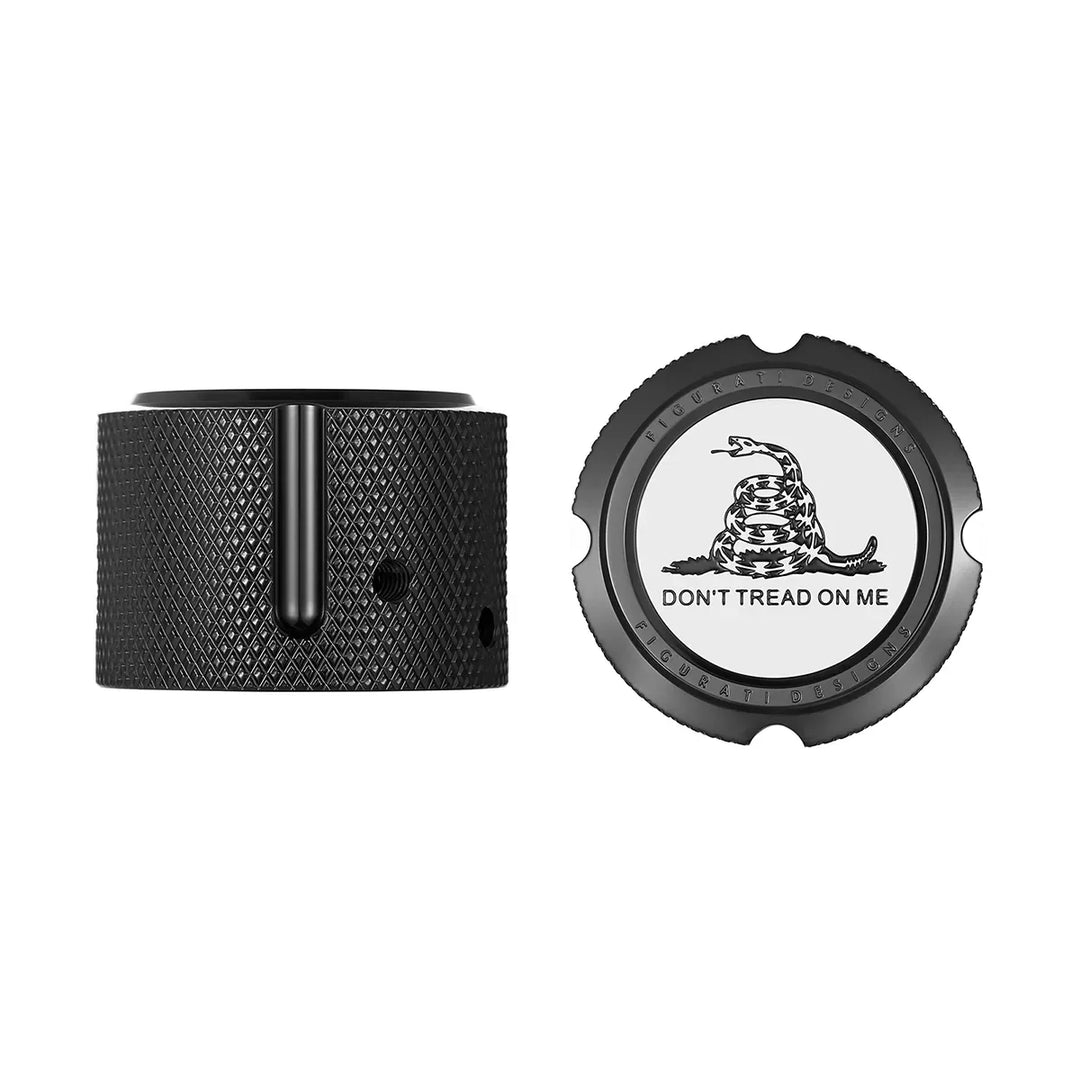 Figurati Designs – Harley-Davidson Stainless-Steel in Black Front Axle Nut Covers Don't Tread on Me – FD40-FAC-BLK
