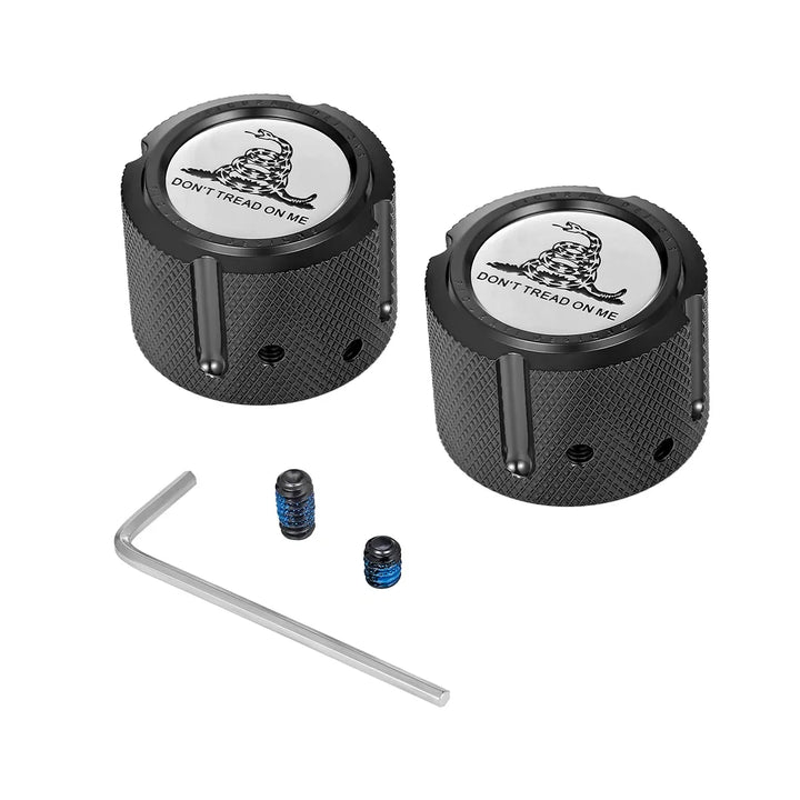 Figurati Designs – Harley-Davidson Stainless-Steel in Black Front Axle Nut Covers Don't Tread on Me – FD40-FAC-BLK