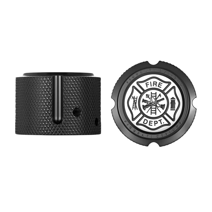 Figurati Designs – Harley-Davidson Stainless-Steel in Black Front Axle Nut Covers Maltese Cross-FIRE – FD74-FAC-BLK