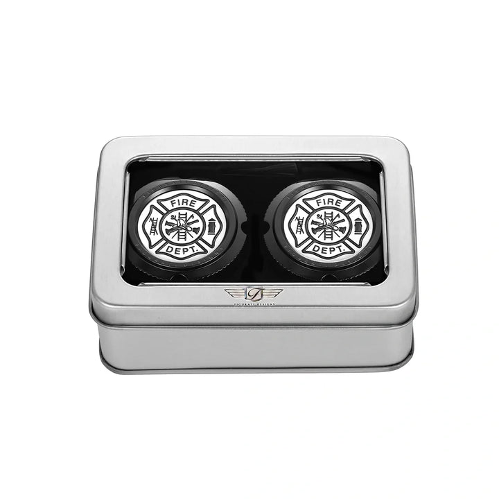 Figurati Designs – Harley-Davidson Stainless-Steel in Black Front Axle Nut Covers Maltese Cross-FIRE – FD74-FAC-BLK