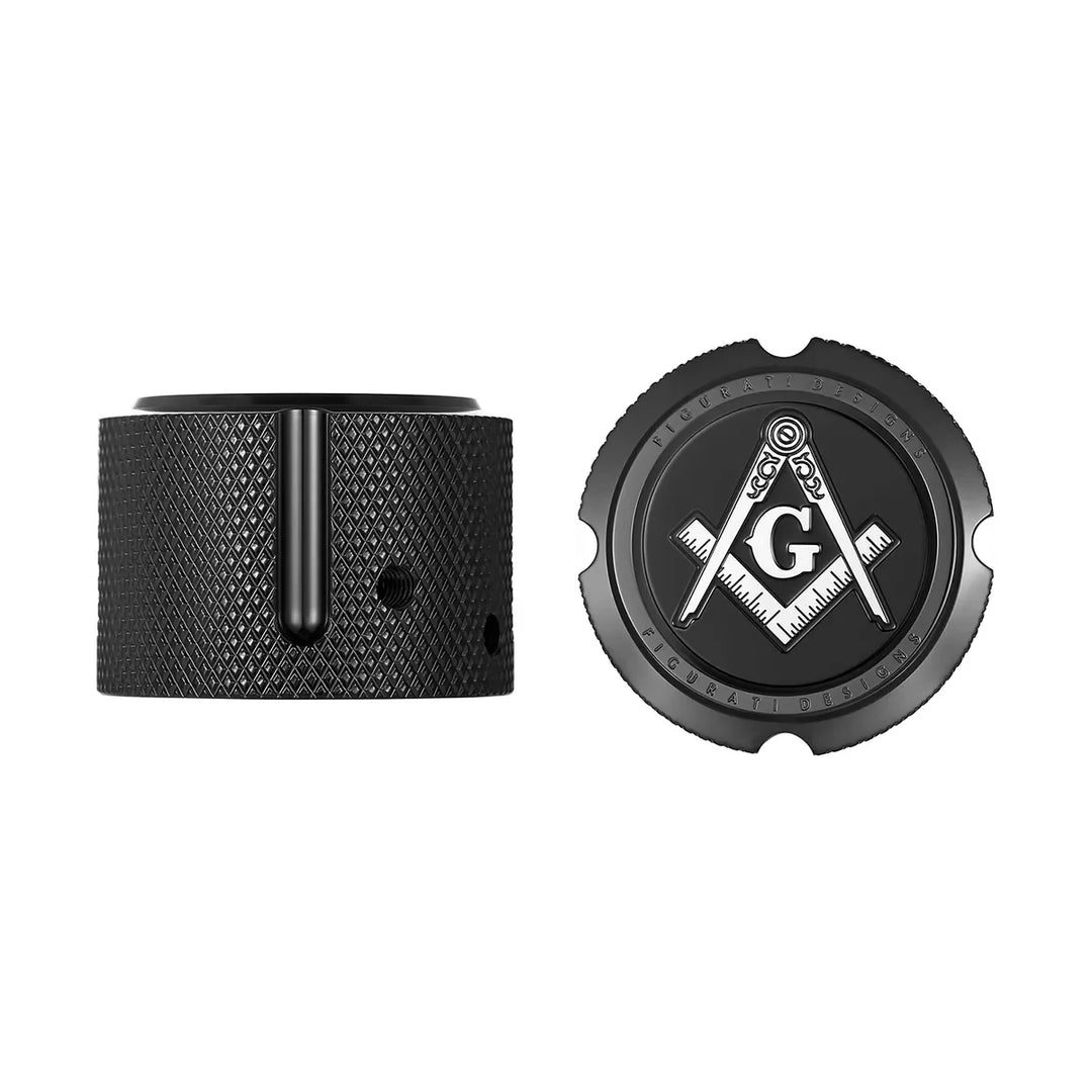 Figurati Designs – Harley-Davidson Stainless-Steel in Black Front Axle Nut Covers Masonic Emblem – FD42-FAC-BLK