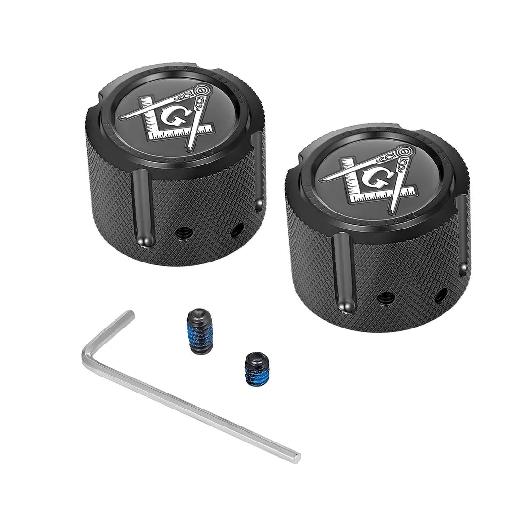 Figurati Designs – Harley-Davidson Stainless-Steel in Black Front Axle Nut Covers Masonic Emblem – FD42-FAC-BLK