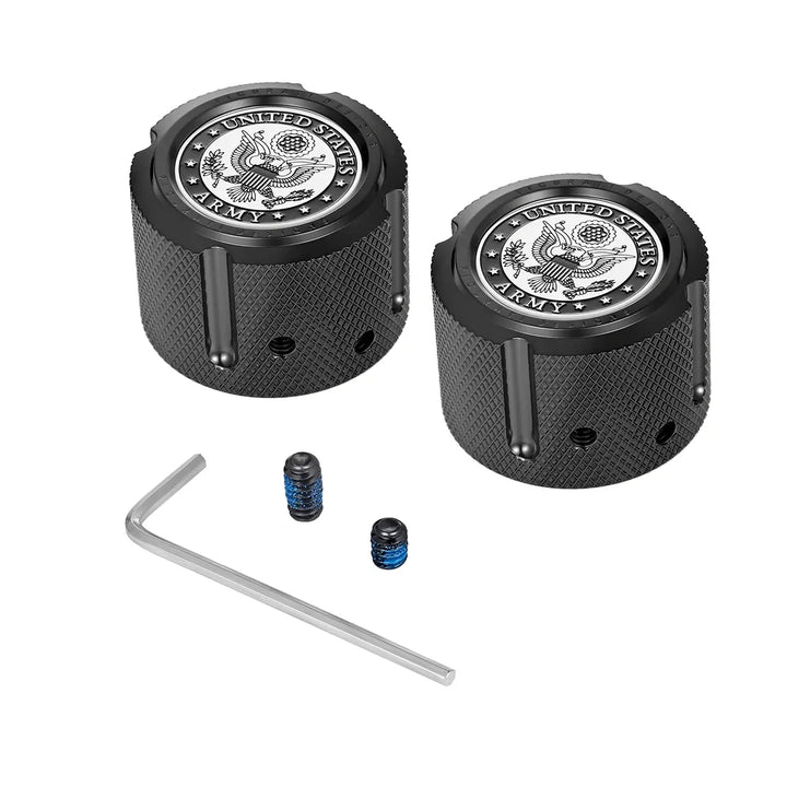 Figurati Designs – Harley-Davidson Stainless-Steel in Black Front Axle Nut Covers Officially Licensed US Army – FD81-FAC-BLK