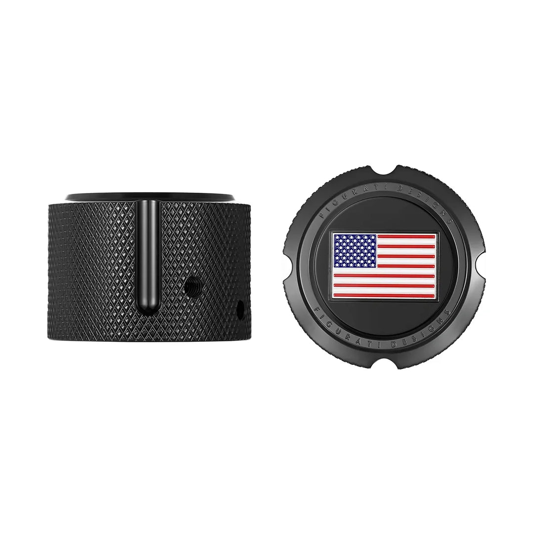 Figurati Designs – Harley-Davidson Stainless-Steel in Black Front Axle Nut Covers Red White and Blue American Flag - Reversed – FD21R-FAC-BLK