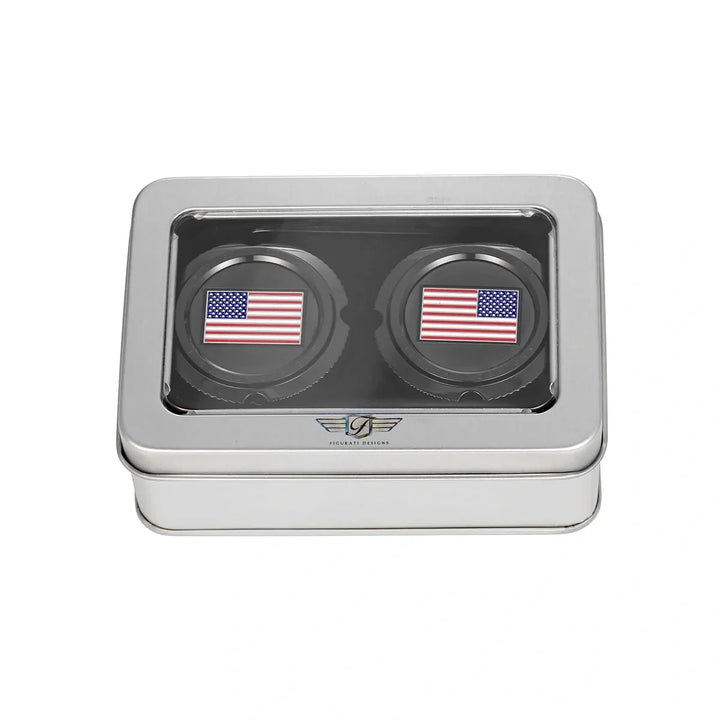 Figurati Designs – Harley-Davidson Stainless-Steel in Black Front Axle Nut Covers Red White and Blue American Flag - Reversed – FD21R-FAC-BLK