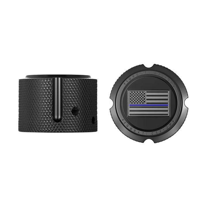 Figurati Designs – Harley-Davidson Stainless-Steel in Black Front Axle Nut Covers Thin Blue Line American Flag - Reversed – FD71-FAC-BLK