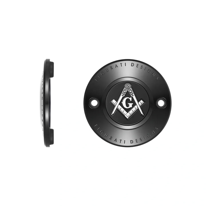 Figurati Designs – Harley-Davidson Stainless-Steel in Black Masonic Emblem M8 Timing Cover – FD42-TC-2H-BLK