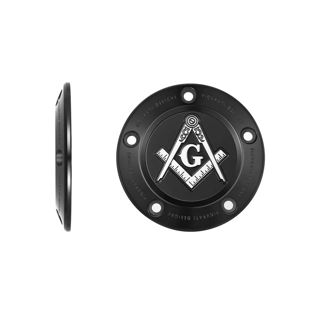 Figurati Designs – Harley-Davidson Stainless-Steel in Black Masonic Emblem Twin Cam Timing Cover – FD42-TC-5H-BLK