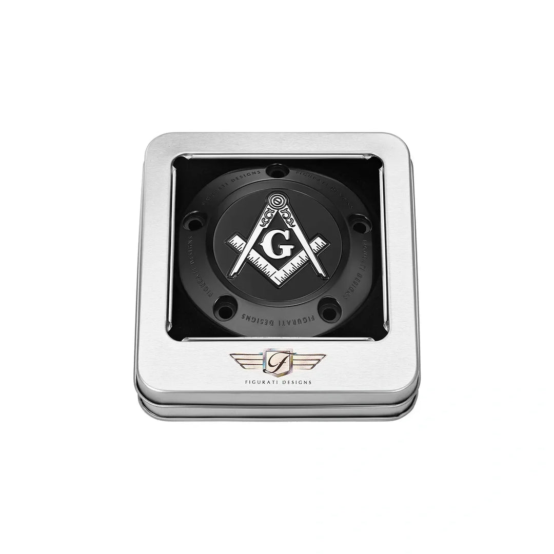 Figurati Designs – Harley-Davidson Stainless-Steel in Black Masonic Emblem Twin Cam Timing Cover – FD42-TC-5H-BLK