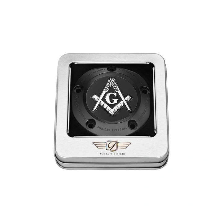 Figurati Designs – Harley-Davidson Stainless-Steel in Black Masonic Emblem Twin Cam Timing Cover – FD42-TC-5H-BLK
