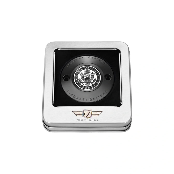Figurati Designs – Harley-Davidson Stainless-Steel in Black Officially Licensed US Army M8 Timing Cover – FD81-TC-2H-BLK
