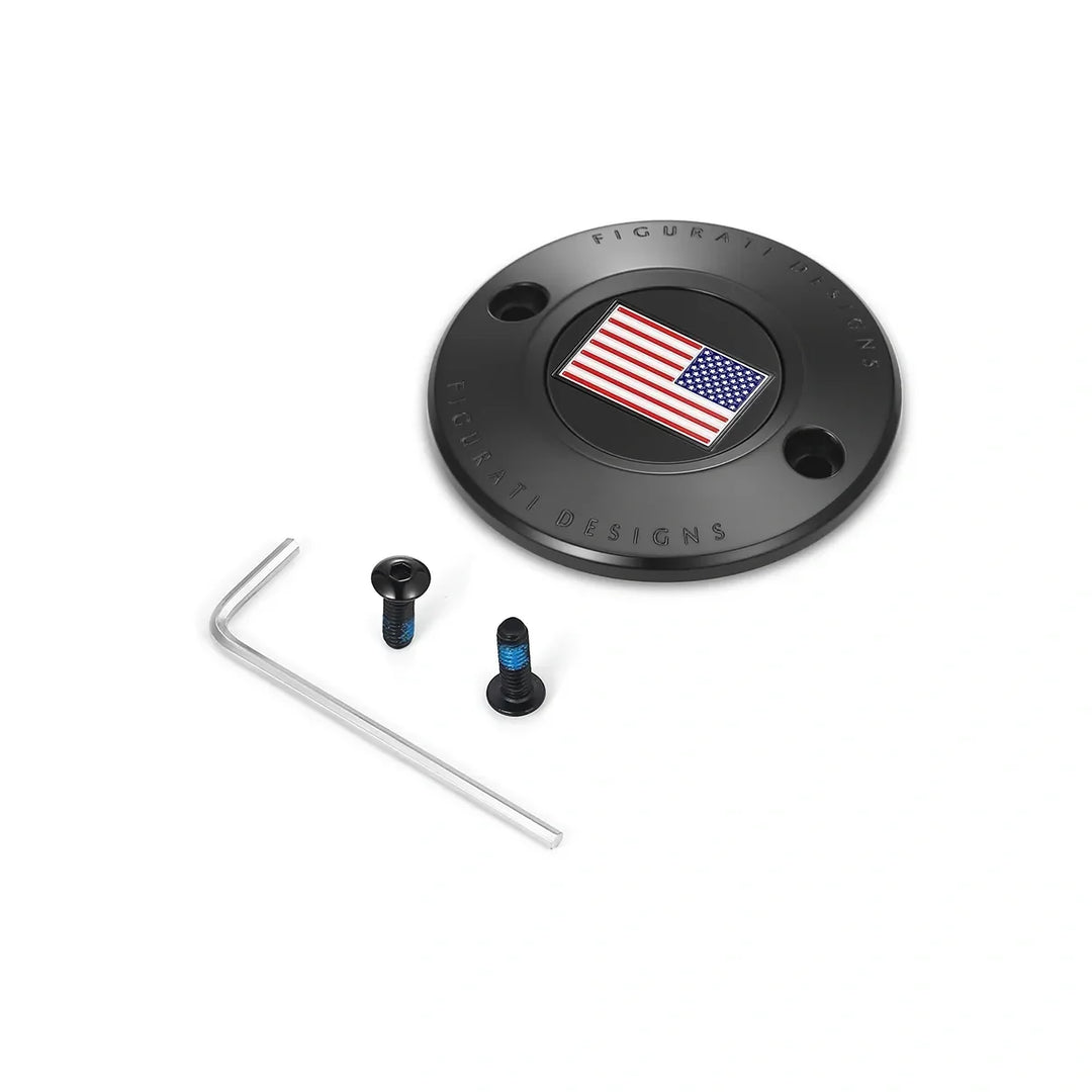 Figurati Designs – Harley-Davidson Stainless-Steel in Black Red White and Blue American Flag - Reversed M8 Timing Cover – FD21-TC-2H-BLK