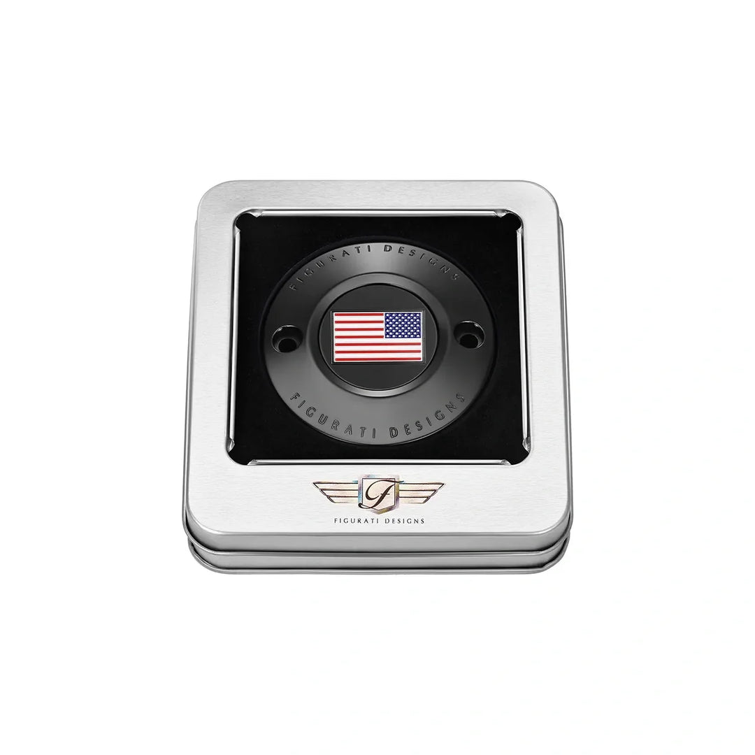 Figurati Designs – Harley-Davidson Stainless-Steel in Black Red White and Blue American Flag - Reversed M8 Timing Cover – FD21-TC-2H-BLK