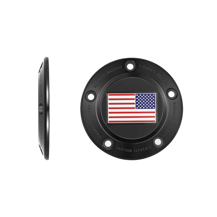 Figurati Designs – Harley-Davidson Stainless-Steel in Black Red White and Blue American Flag - Reversed Twin Cam Timing Cover – FD21R-TC-5H-BLK