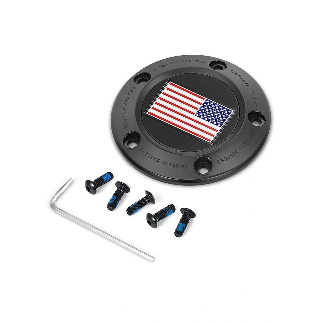 Figurati Designs – Harley-Davidson Stainless-Steel in Black Red White and Blue American Flag - Reversed Twin Cam Timing Cover – FD21R-TC-5H-BLK