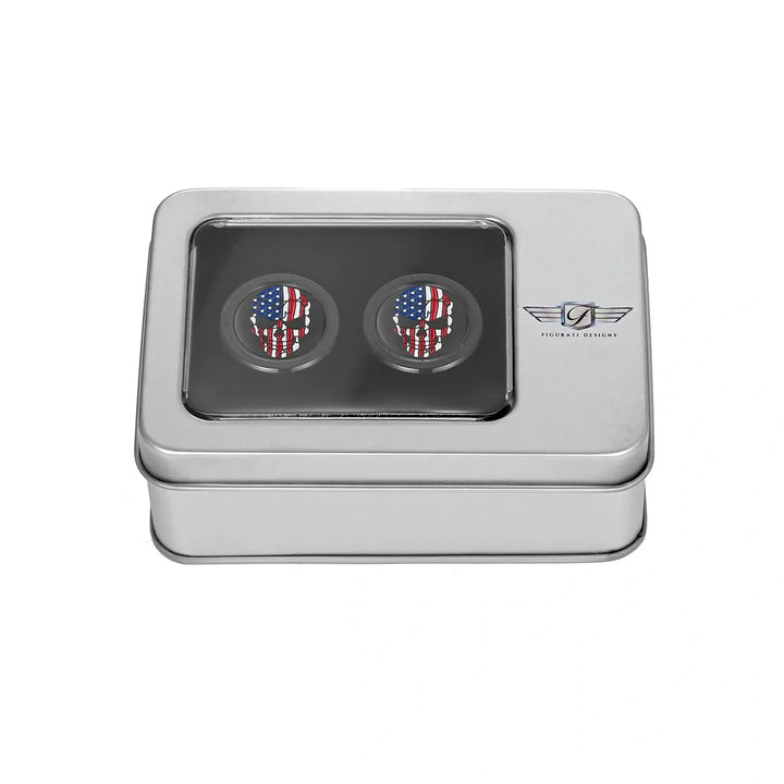 Figurati Designs – Harley-Davidson Stainless-Steel in Black Red White and Blue American Flag Skull Docking Hardware – FD25-DC-27.2/32-BLK