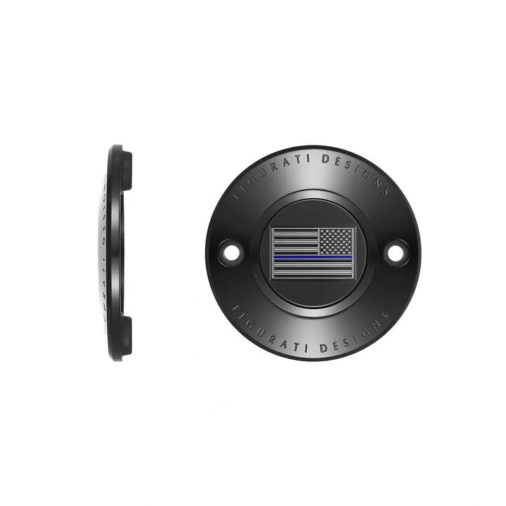 Figurati Designs – Harley-Davidson Stainless-Steel in Black Thin Blue Line American Flag - Reversed M8 Timing Cover – FD71-TC-2H-BLK
