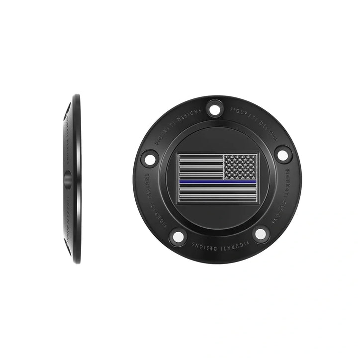 Figurati Designs – Harley-Davidson Stainless-Steel in Black Thin Blue Line American Flag - Reversed Twin Cam Timing Cover – FD71-TC-5H-SS