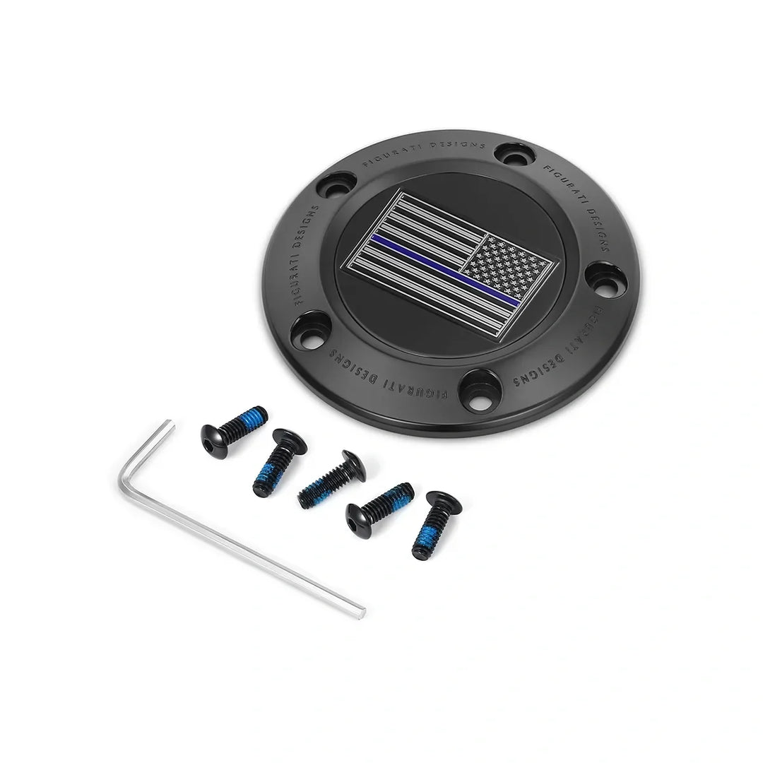 Figurati Designs – Harley-Davidson Stainless-Steel in Black Thin Blue Line American Flag - Reversed Twin Cam Timing Cover – FD71-TC-5H-SS