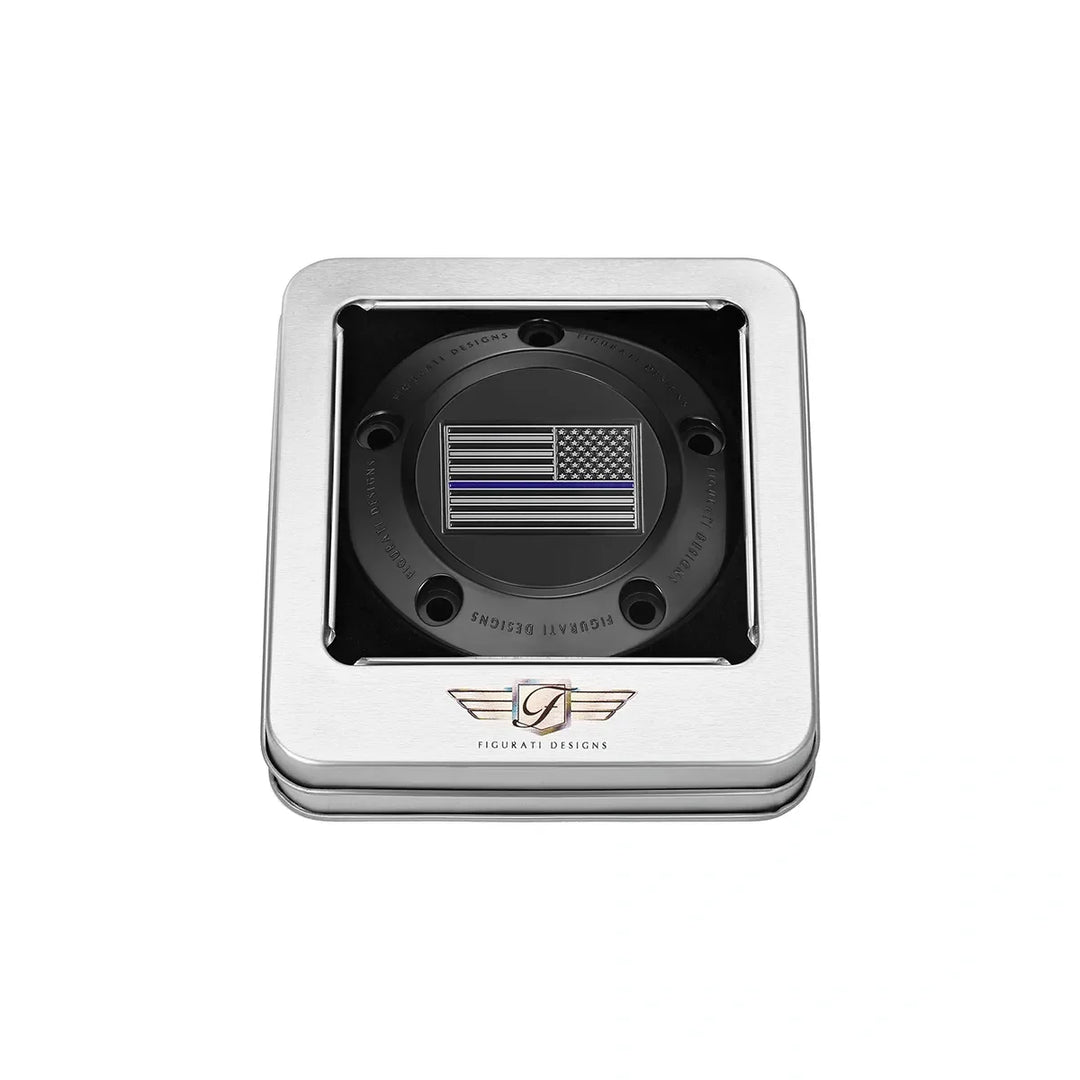 Figurati Designs – Harley-Davidson Stainless-Steel in Black Thin Blue Line American Flag - Reversed Twin Cam Timing Cover – FD71-TC-5H-SS