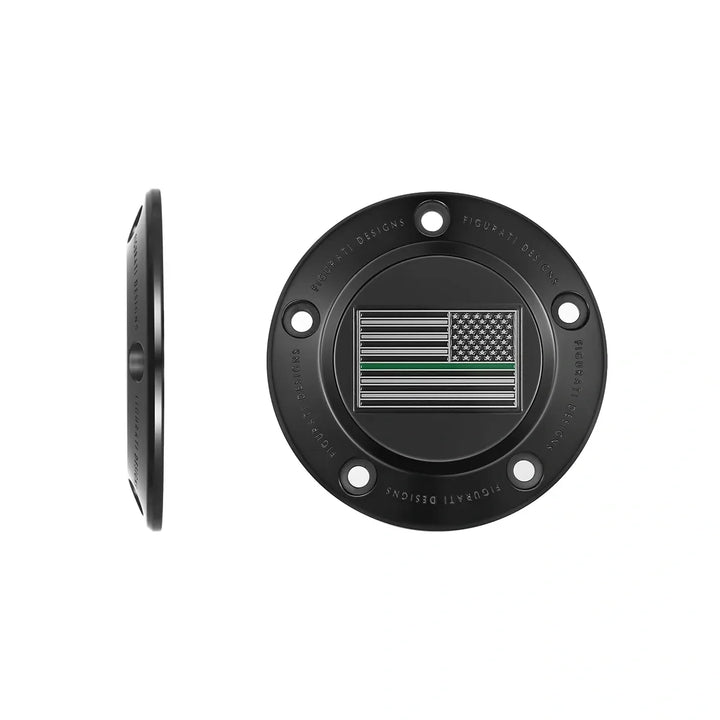 Figurati Designs – Harley-Davidson Stainless-Steel in Black Thin Green Line American Flag- Reversed Twin Cam Timing Cover – FD72-TC-5H-BLK