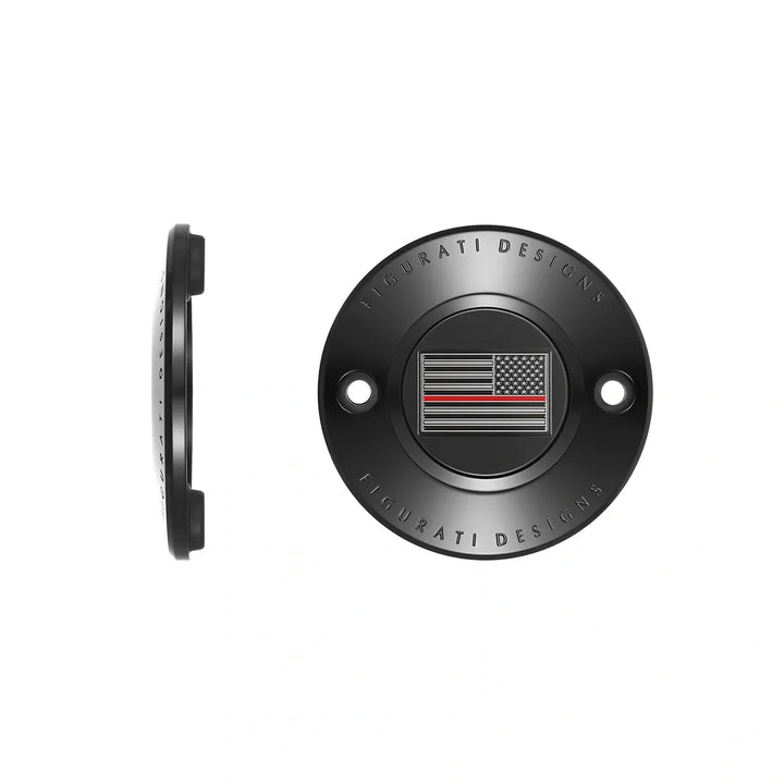 Figurati Designs – Harley-Davidson Stainless-Steel in Black Thin Red Line American Flag - Reversed M8 Timing Cover – FD75-TC-2H-BLK