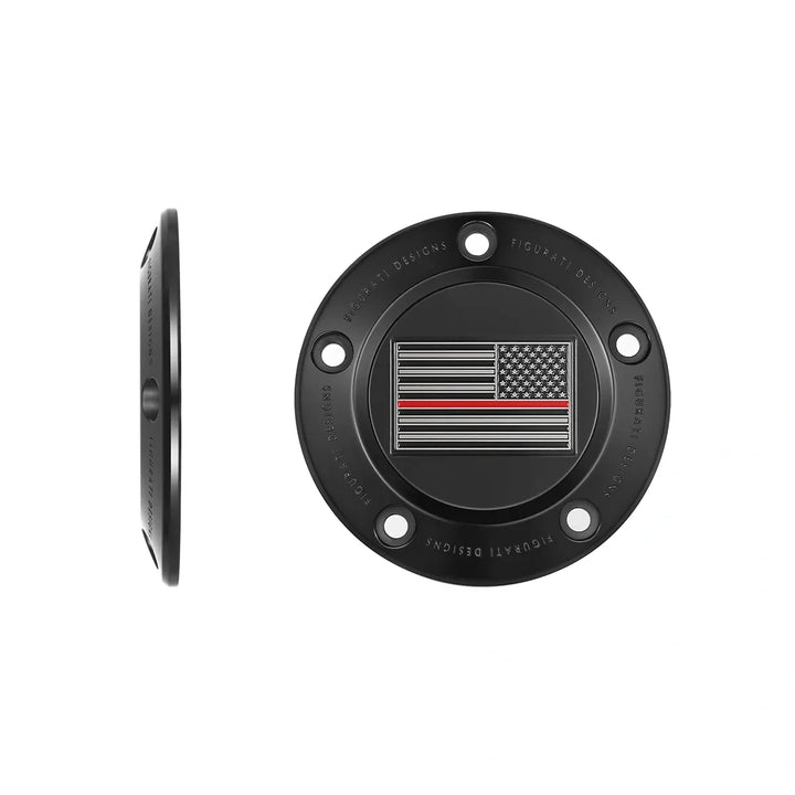 Figurati Designs – Harley-Davidson Stainless-Steel in Black Thin Red Line American Flag - Reversed Twin Cam Timing Cover – FD75-TC-5H-BLK