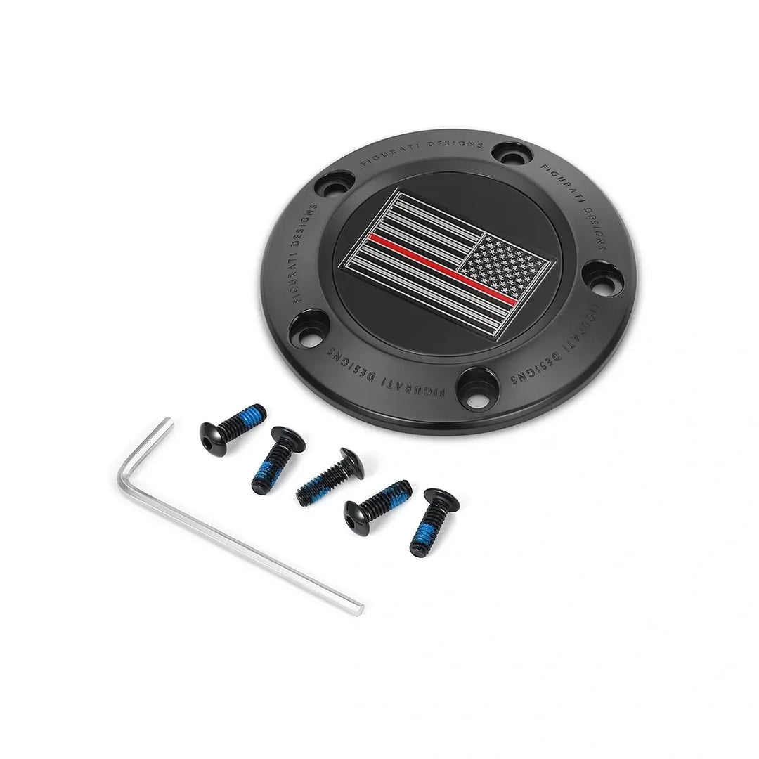 Figurati Designs – Harley-Davidson Stainless-Steel in Black Thin Red Line American Flag - Reversed Twin Cam Timing Cover – FD75-TC-5H-BLK