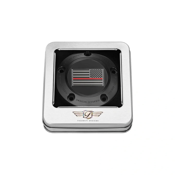 Figurati Designs – Harley-Davidson Stainless-Steel in Black Thin Red Line American Flag - Reversed Twin Cam Timing Cover – FD75-TC-5H-BLK