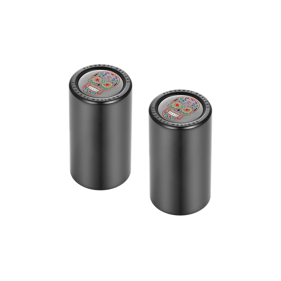 Figurati Designs – Harley-Davidson Stainless-Steel Black Sugar Skull Docking Covers – FD30-DC-Blk. 25.2/46.5