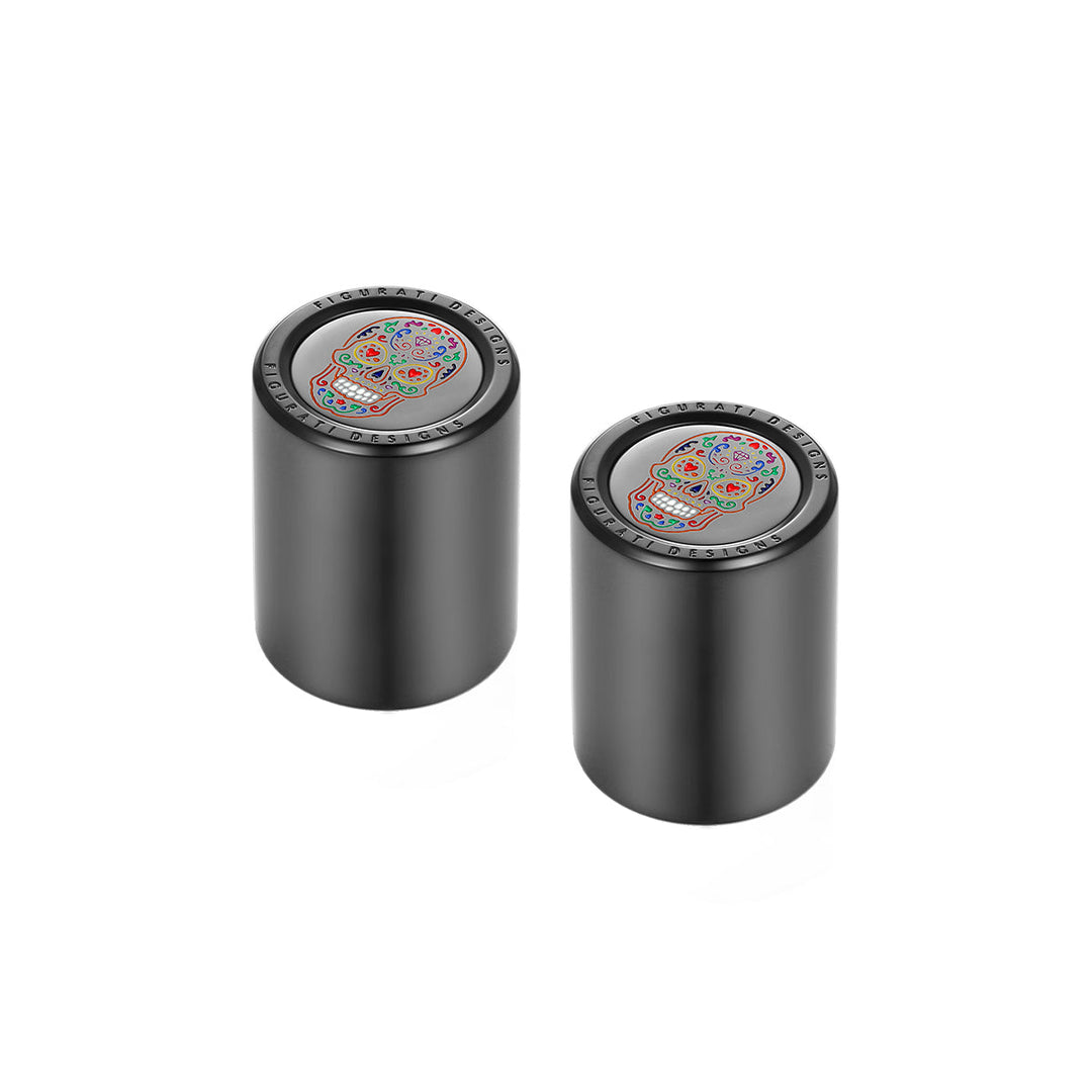 Figurati Designs – Harley-Davidson Stainless-Steel Black Sugar Skull Docking Covers – FD30-DC-Blk. 25.2/32