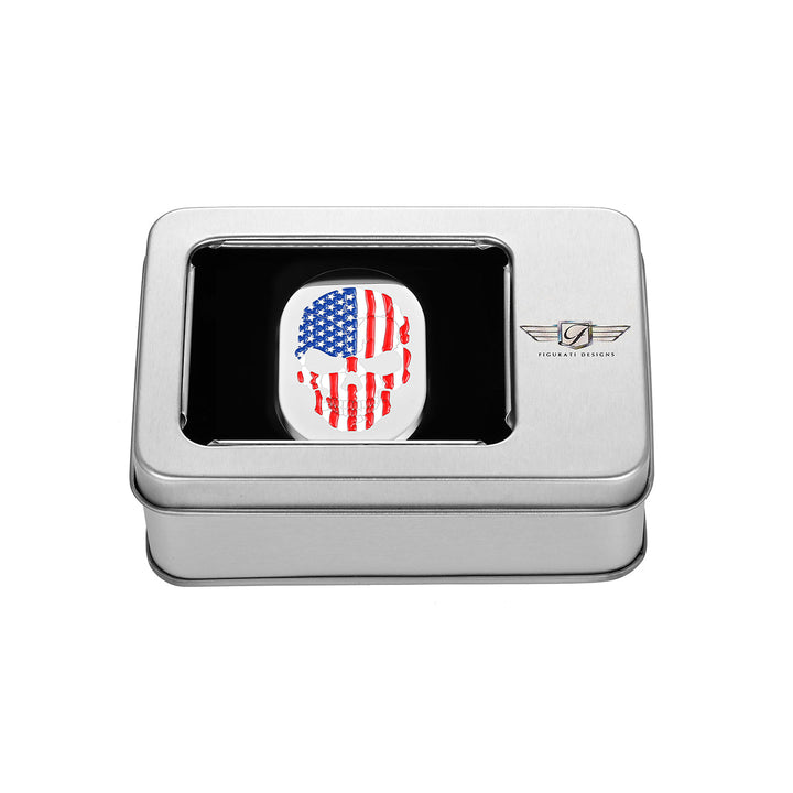 Figurati Designs – Harley-Davidson Stainless-Steel Red White & Blue American Flag Skull Antenna Cover - Left – FD24-AC-SS-LFT