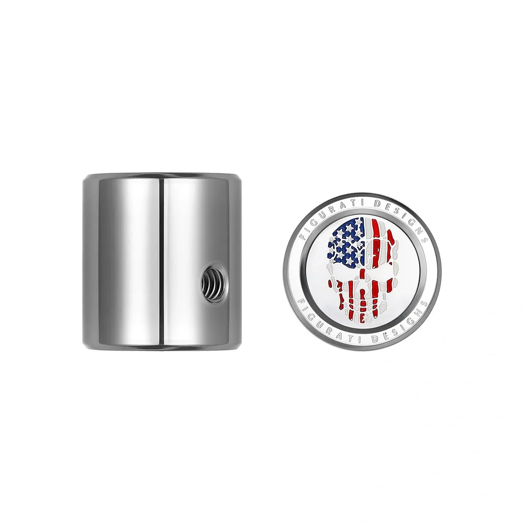 Figurati Designs – Heel Toe Shifter Cover - Stainless-Steel Red White and Blue American Flag Skull – FD24-HTSC-SS