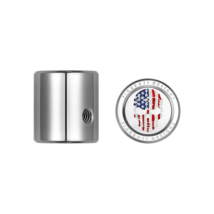 Figurati Designs – Heel Toe Shifter Cover - Stainless-Steel Red White and Blue American Flag Skull – FD24-HTSC-SS