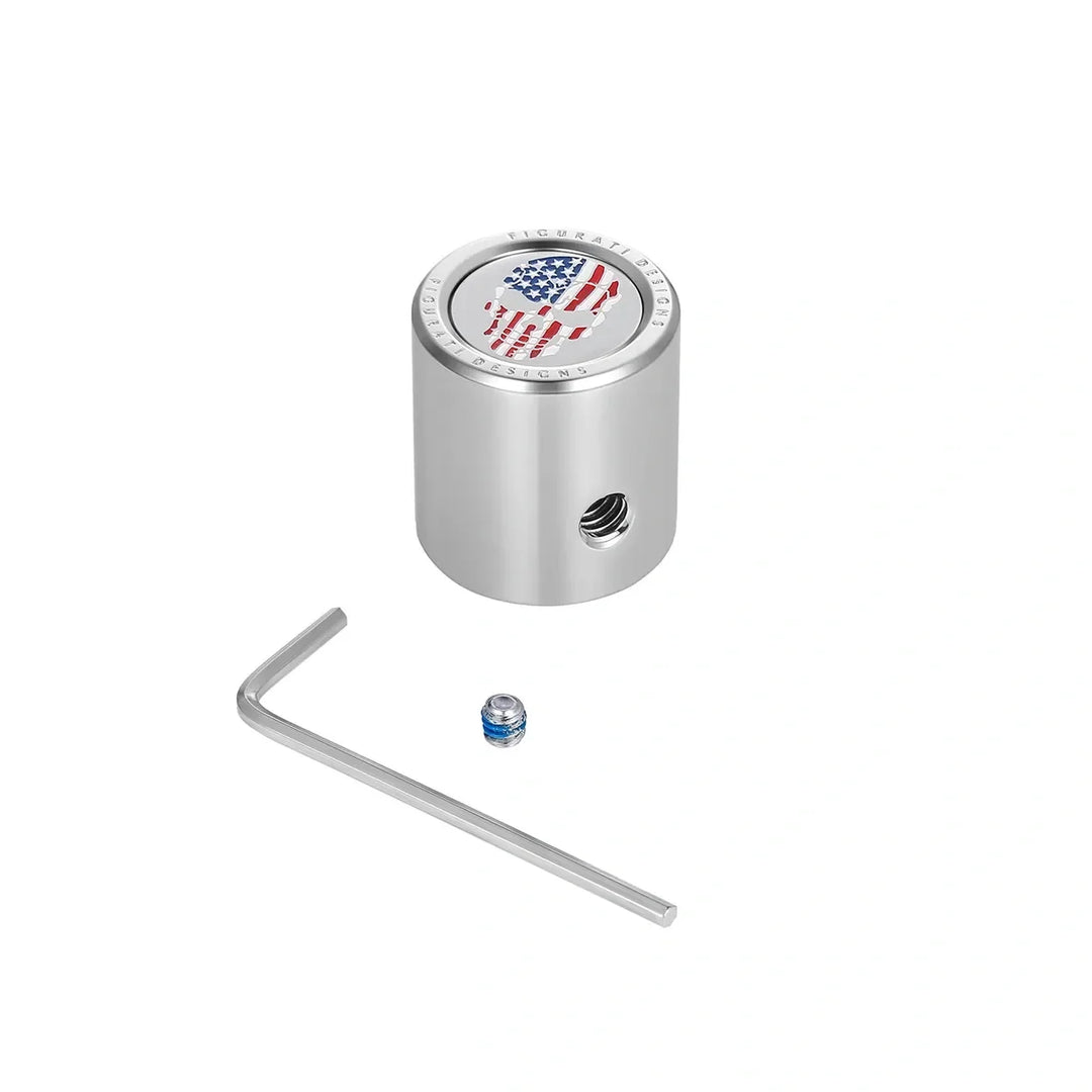 Figurati Designs – Heel Toe Shifter Cover - Stainless-Steel Red White and Blue American Flag Skull – FD24-HTSC-SS