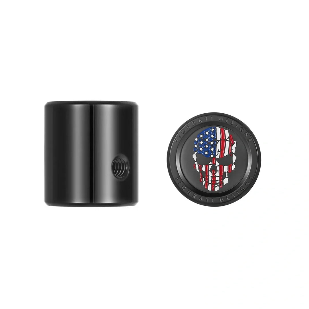 Figurati Designs – Heel Toe Shifter Cover - Stainless-Steel in Black Red White and Blue American Flag Skull – FD25-HTSC-BLK
