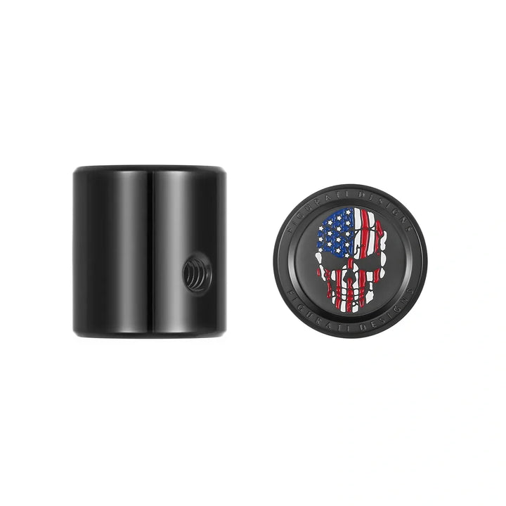 Figurati Designs – Heel Toe Shifter Cover - Stainless-Steel in Black Red White and Blue American Flag Skull – FD25-HTSC-BLK