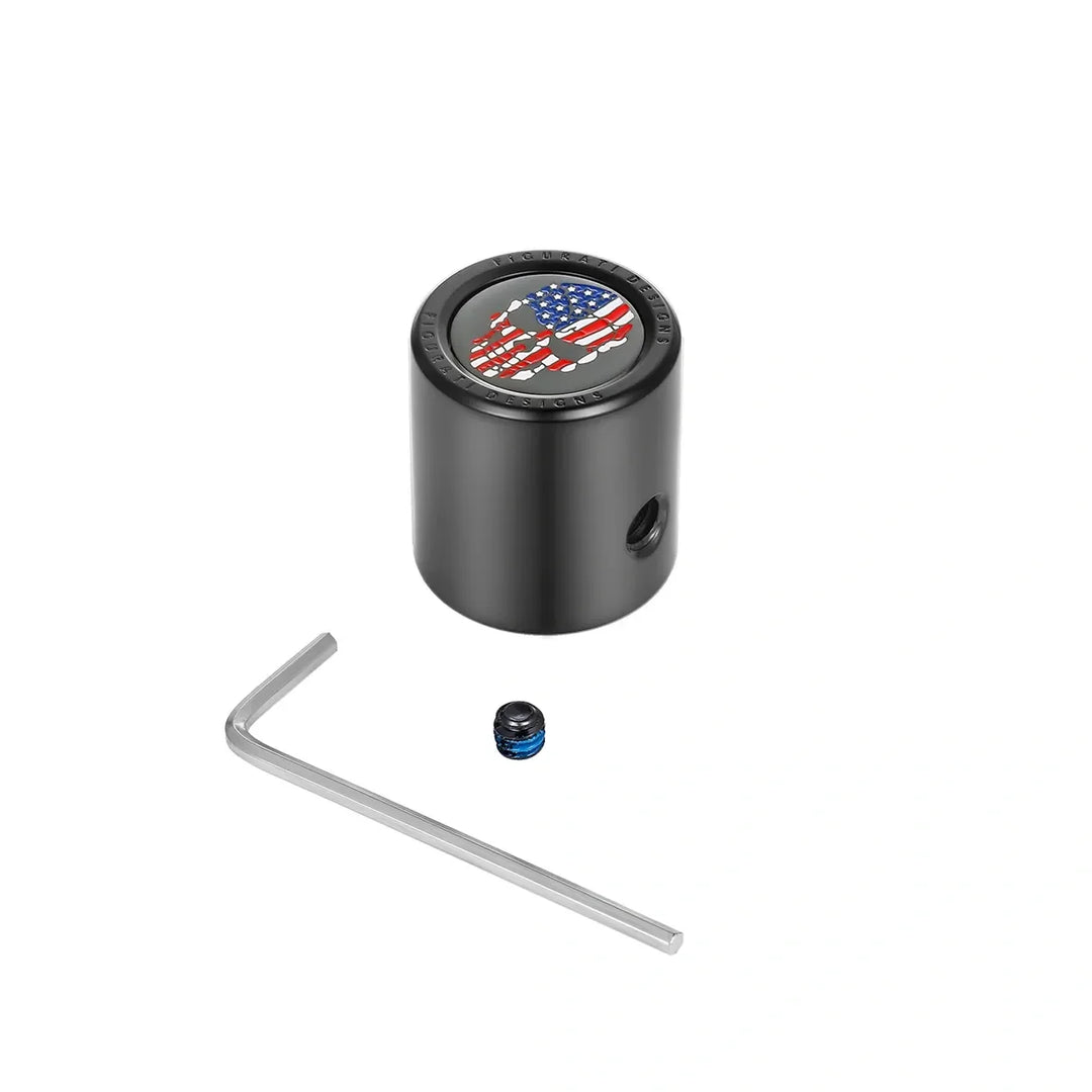 Figurati Designs – Heel Toe Shifter Cover - Stainless-Steel in Black Red White and Blue American Flag Skull – FD25-HTSC-BLK
