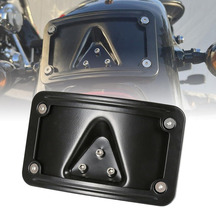 Curved Laydown License Plate Mount with Frame  Compatible with Harley Davidson 3 Hole Mount