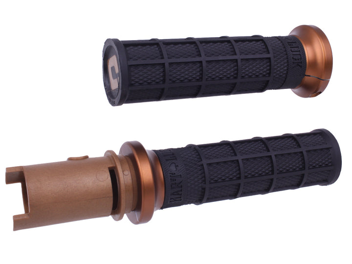 ODI Lock-On Hart-Luck Signature Full-Waffle Grips For 2024-Up-Touring & 2025-Up M8 Softails Black/Bronze